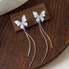 Mori Gradual Change Blue Butterfly Fringed Earrings Women, the New Simple Face Thin Long Earrings