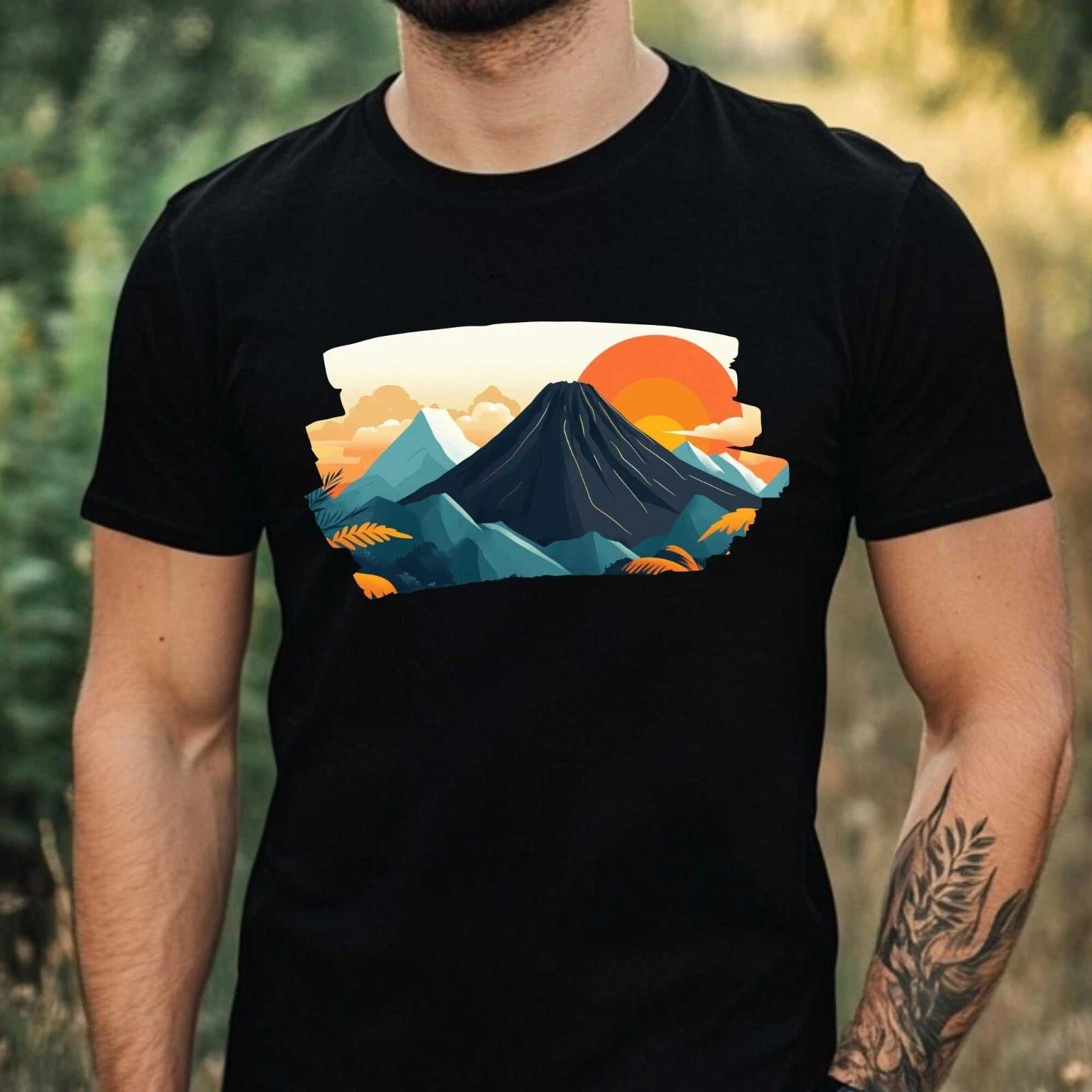 T-Shirt Herren Vulkan Landschaft Motiv Baumwolle Größe XS bis 5XL XXL