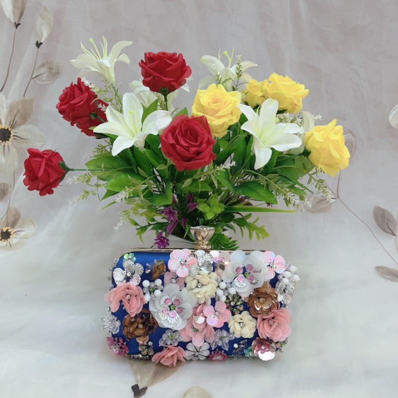 Banquet bag clutch bag Wedding bridesmaid clutch Mori high-value handmade flower bead embroidery bag with cheongsam handbag