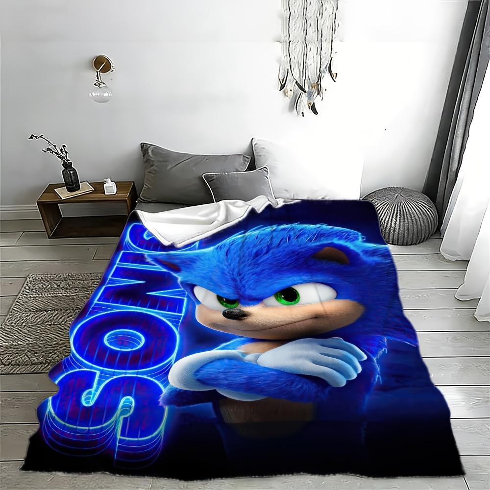 1pc, 2D Flat Design S-Sonic Flannel Throw Blanket, Machine Washable - Two Sizes Available 75*100/100*150cm, Ideal for Sports Enthusiasts, Ho