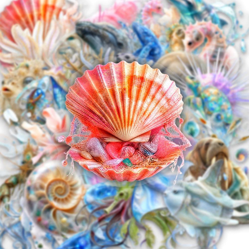 10/30/50pcs Transparent Crystal Marine Animals Stickers Cute Fish Shell Decals DIY Diary Stationery Aesthetic Graffiti Sticker