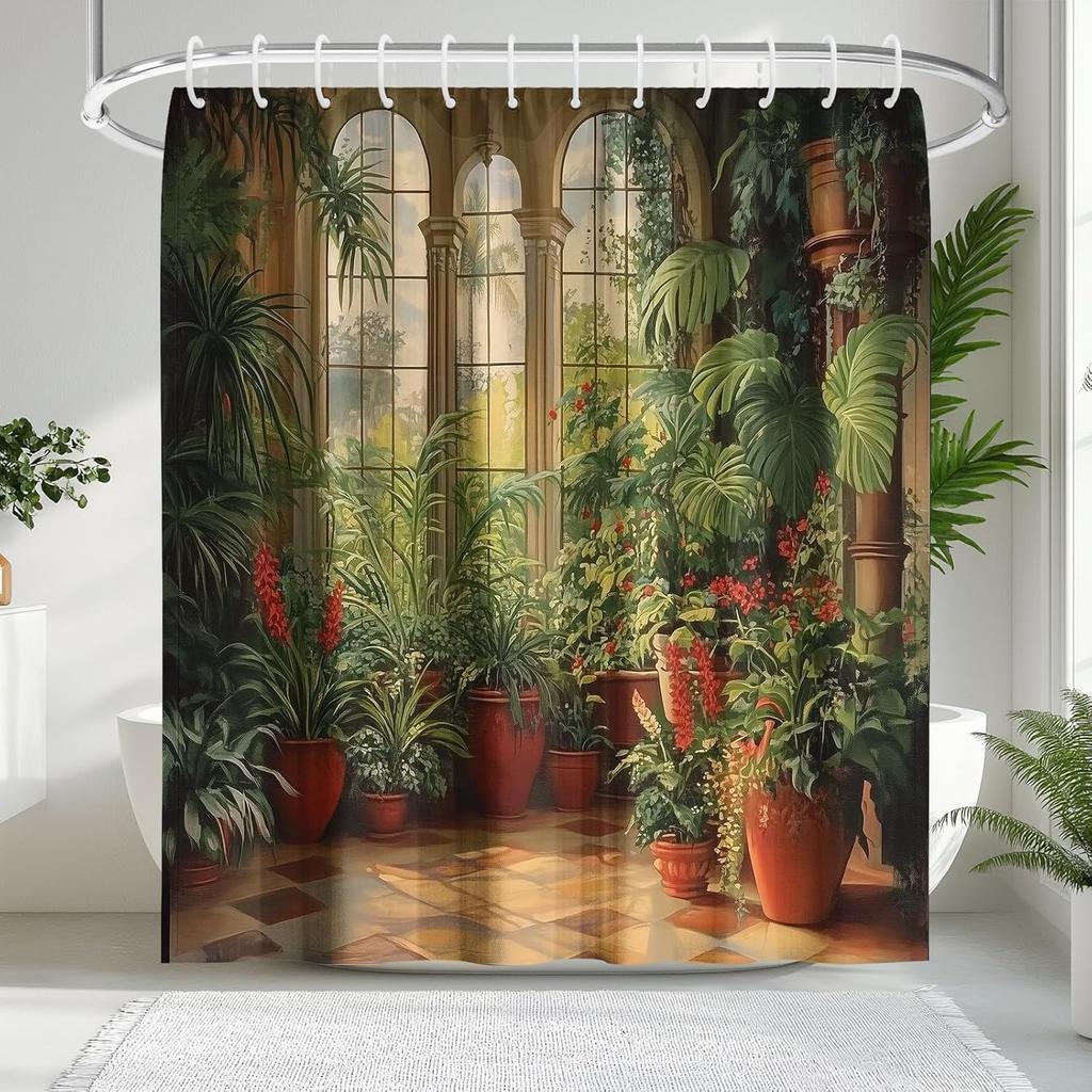 Jaipur Gartenduschvorhang, Badezimmerdekor im indischen Malstil, Wasserdichter Stoffvorhang mit Haken, Vintage Floral Boho