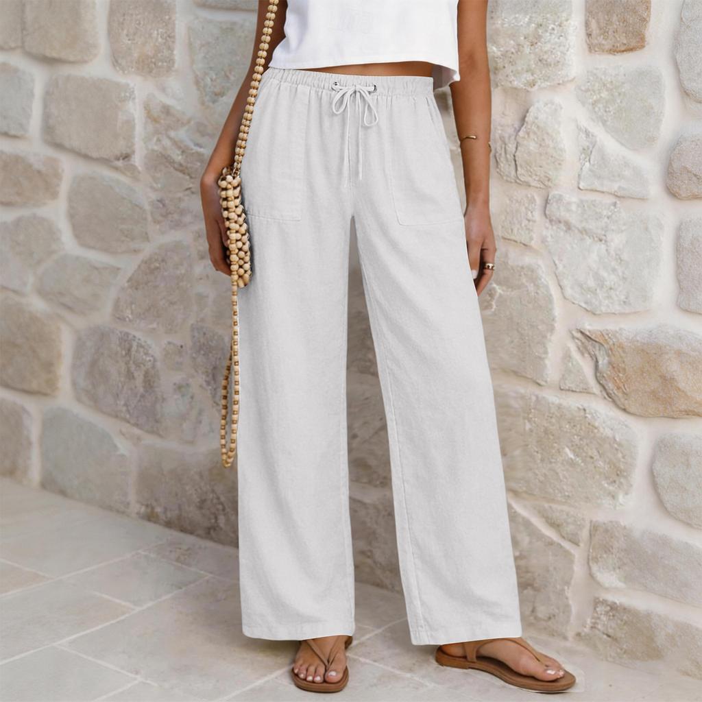 Women’s Casual High Waist Drawstring Straight Leg Wide Leg Pants Relaxed Fit Trousers with Pockets for Daily Wear