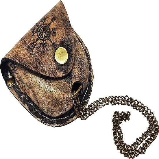 Antique Brass Compass Nautical Pocket Backpacking Compass Leather Case Vintage Camping Hiking Direction Marine Graduation