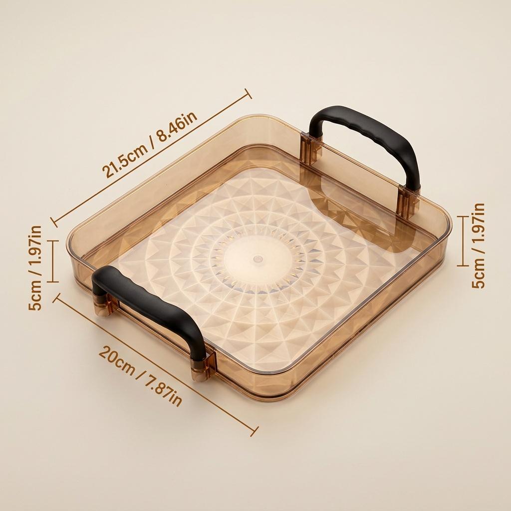 PET Plastic Serving Tray with Handles Clear Food Trays for Eating Diamond Texture Nesting Tea Serving Dishes Platter Tableware