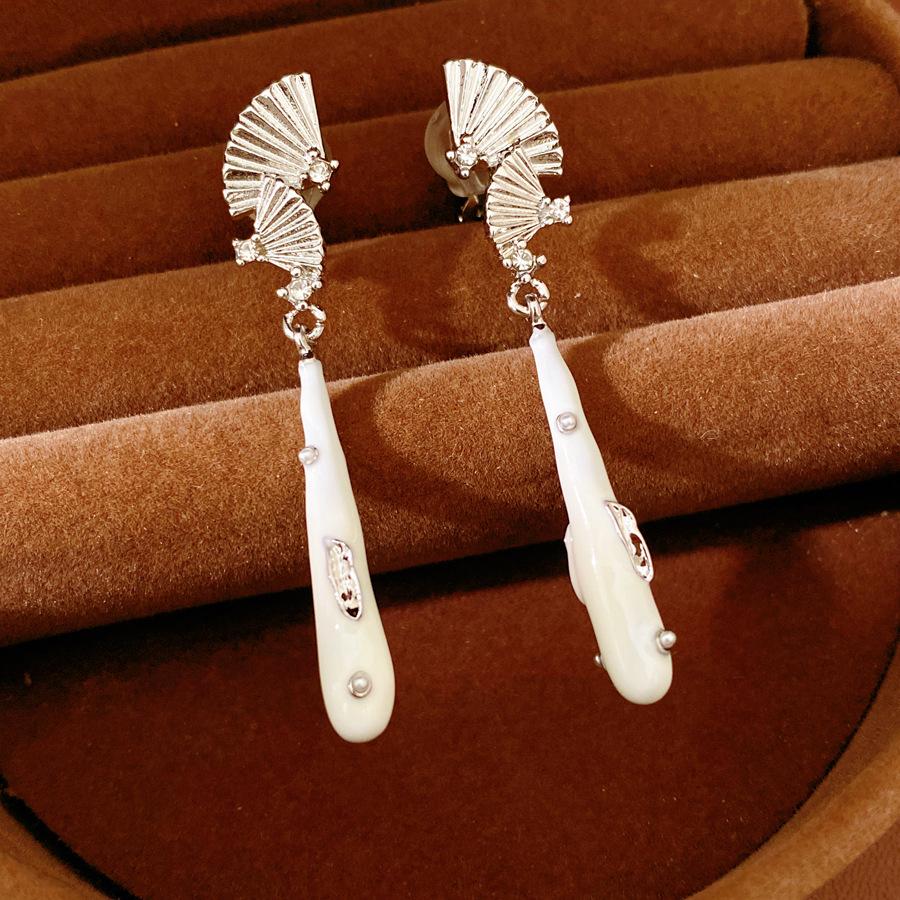 Zircon Fan-shaped Enamel Tassel Ear Clips - Versatile No-Piercing Earrings