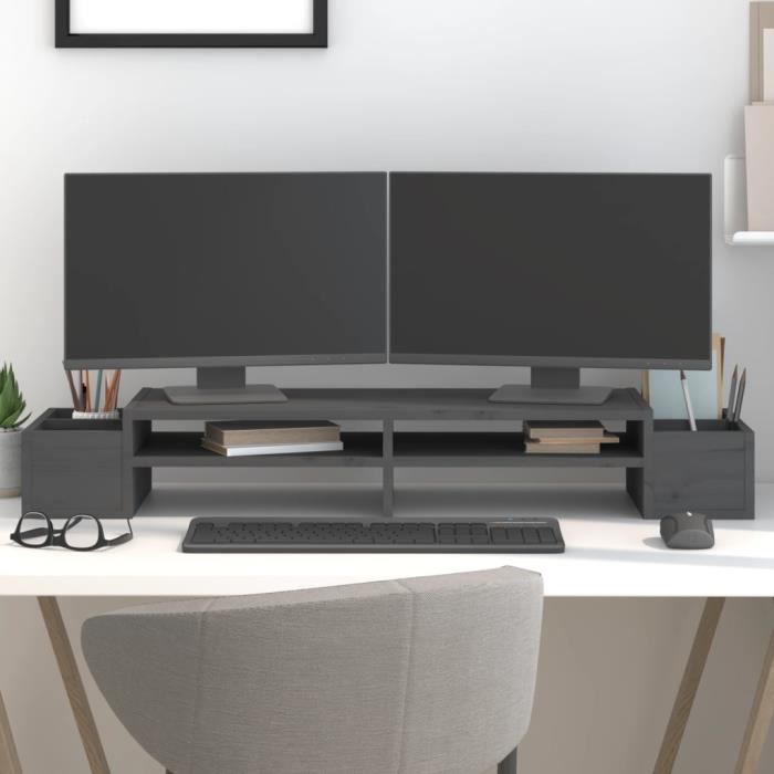 VidaXL Support de moniteur Gris 100x27,5x15 cm Bois de pin solide 813971