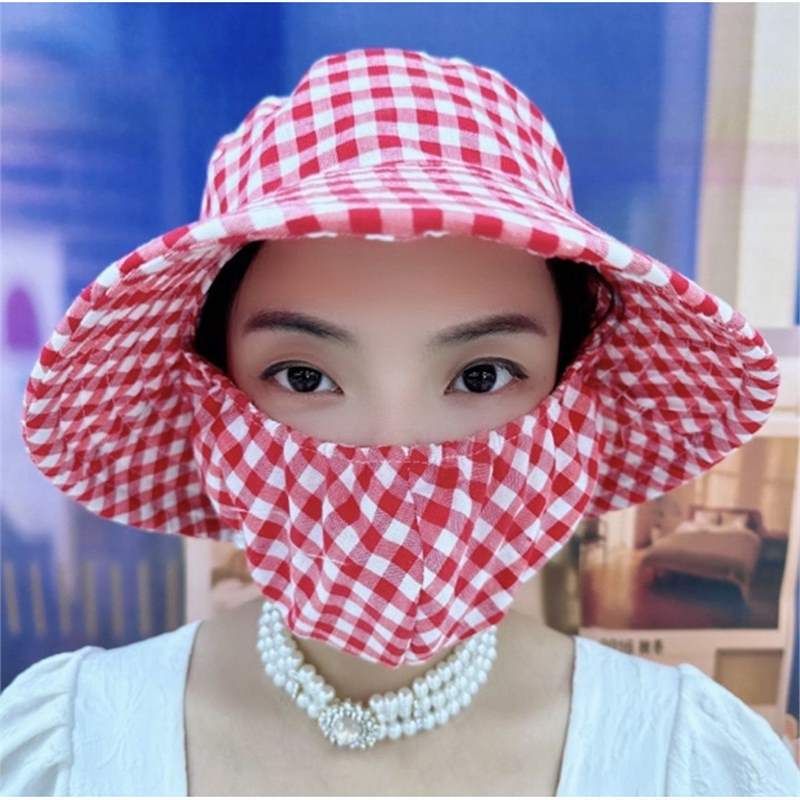 Women's UV protection mask hat integrated summer bucket hat mother sun hat tea picking hat sunshade mask
