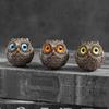 Three Super Cute Big-eyed Owl Figurines with Different Eye Colors, Perfect for Adding the Finishing Touch To Home Green Plant
