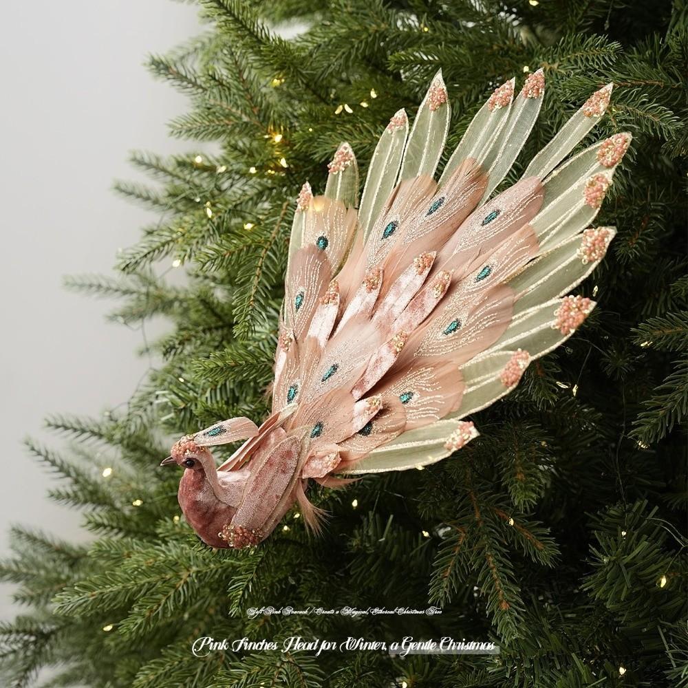 Fabric Feather Peacock Tree Decoration 3D Embroidered Peacock Figurine Clip  Wreath Embellishment