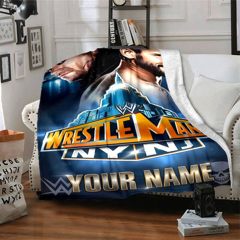 Wrestlemania Customize Text Blanket Lightweight Personalized Blanket Durable Comfort Versatile for Seaside Picnics Sofa Livingroom All-Season Use