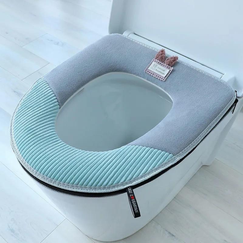 Four Season Universal Short Velvet Toilet Cover Back Waterproof PU Toilet Cushion Household Bathroom Zippered Toilet Seat Cover