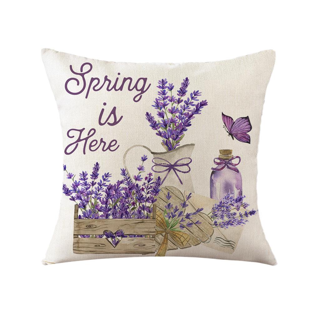 Purple Flowers Pillows Cushion Cover 18x18 Inches Throw Pillow Case Linen Pillow Covers Spring Home Decor Pillowcase for