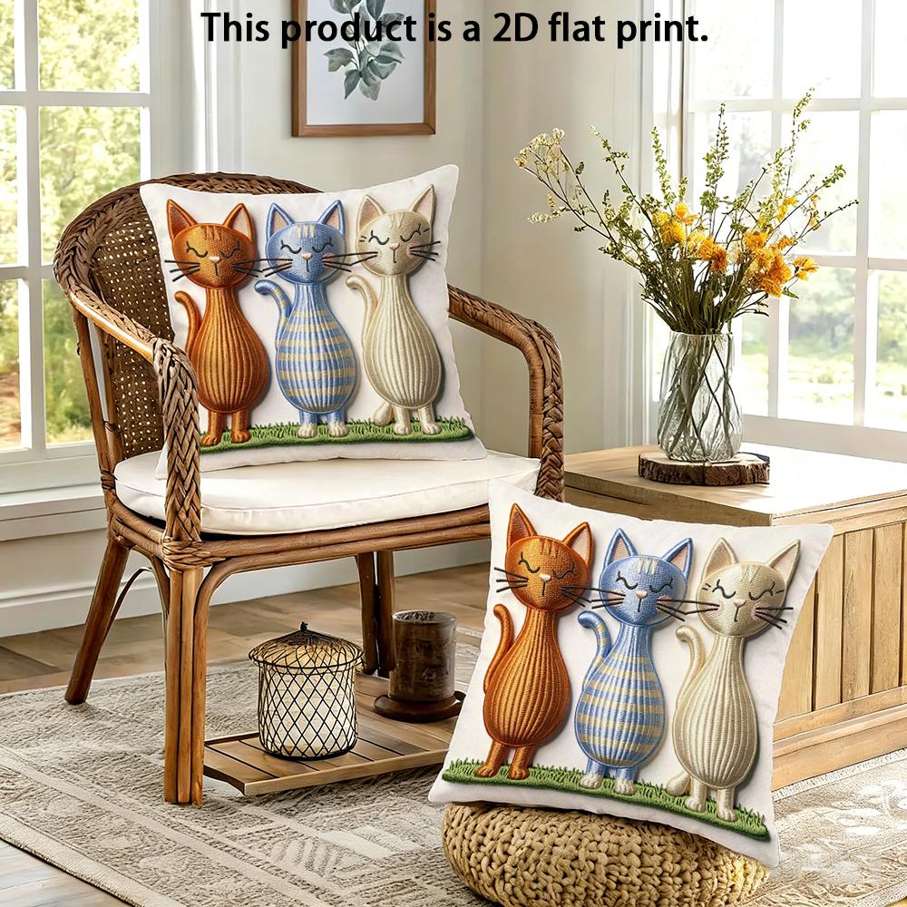 2pcs Cute Cartoon Cats 2D Flat Print Throw Pillow Covers Home Decor for Sofa Bedroom Living Room Cushion cover