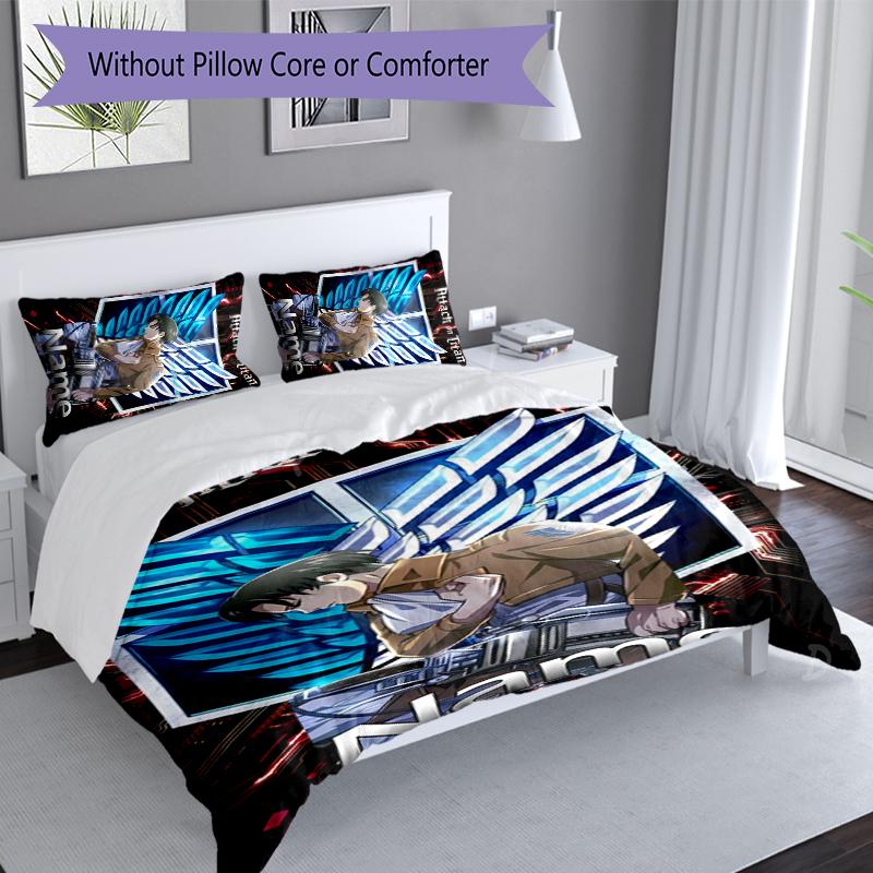 3pcs Custom Name Attack On Titan Set,Includes 1 Duvet Cover and 2 Pillowcases,All-season Bedroom Decor