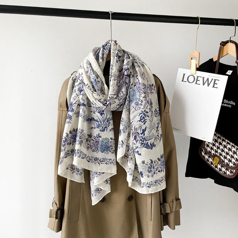 New cotton and linen scarf women's autumn high-end sense conch pattern silk scarf soft thin shawl headscarf