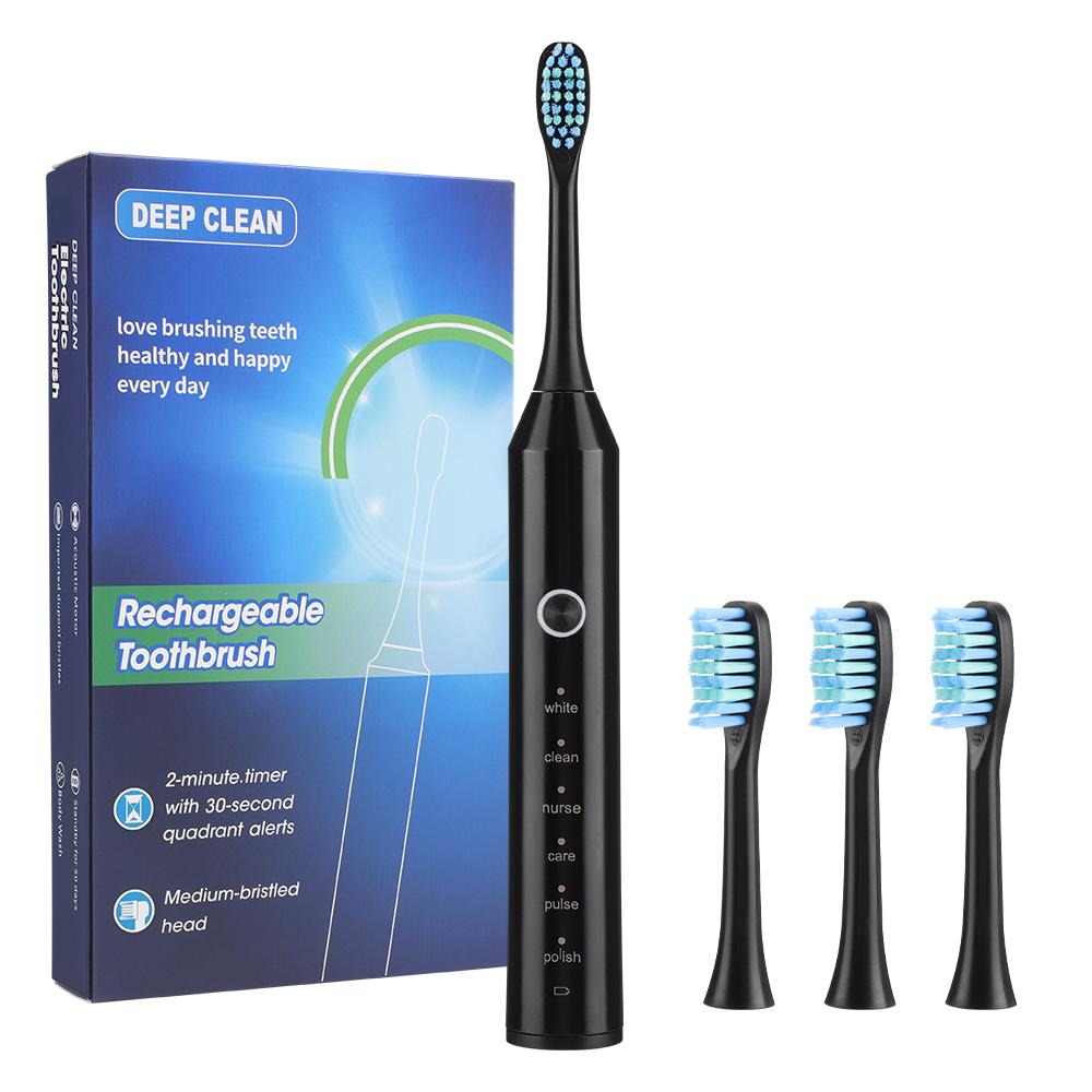 Sonic Electric Toothbrush for Adults Black Smart Timer 6 Modes Deep Clean Toothbrush with 4 Brush Heads Toothbrush Oral Care