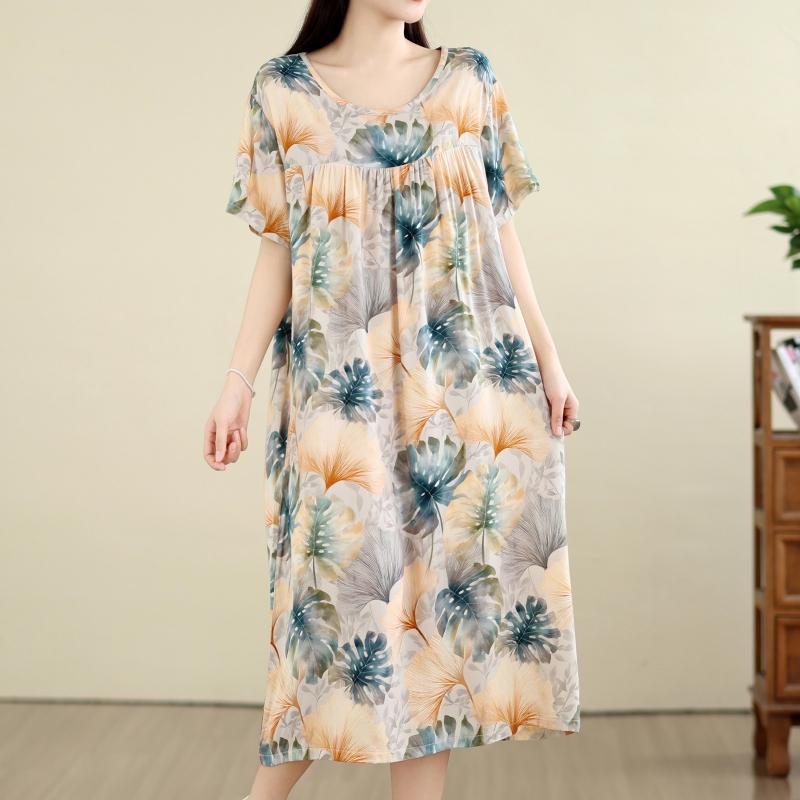 DIMANAF New 2026 Summer Beach Long Dress Women Plus Size Vintage Lady Floral Print Loose Oversize Cotton