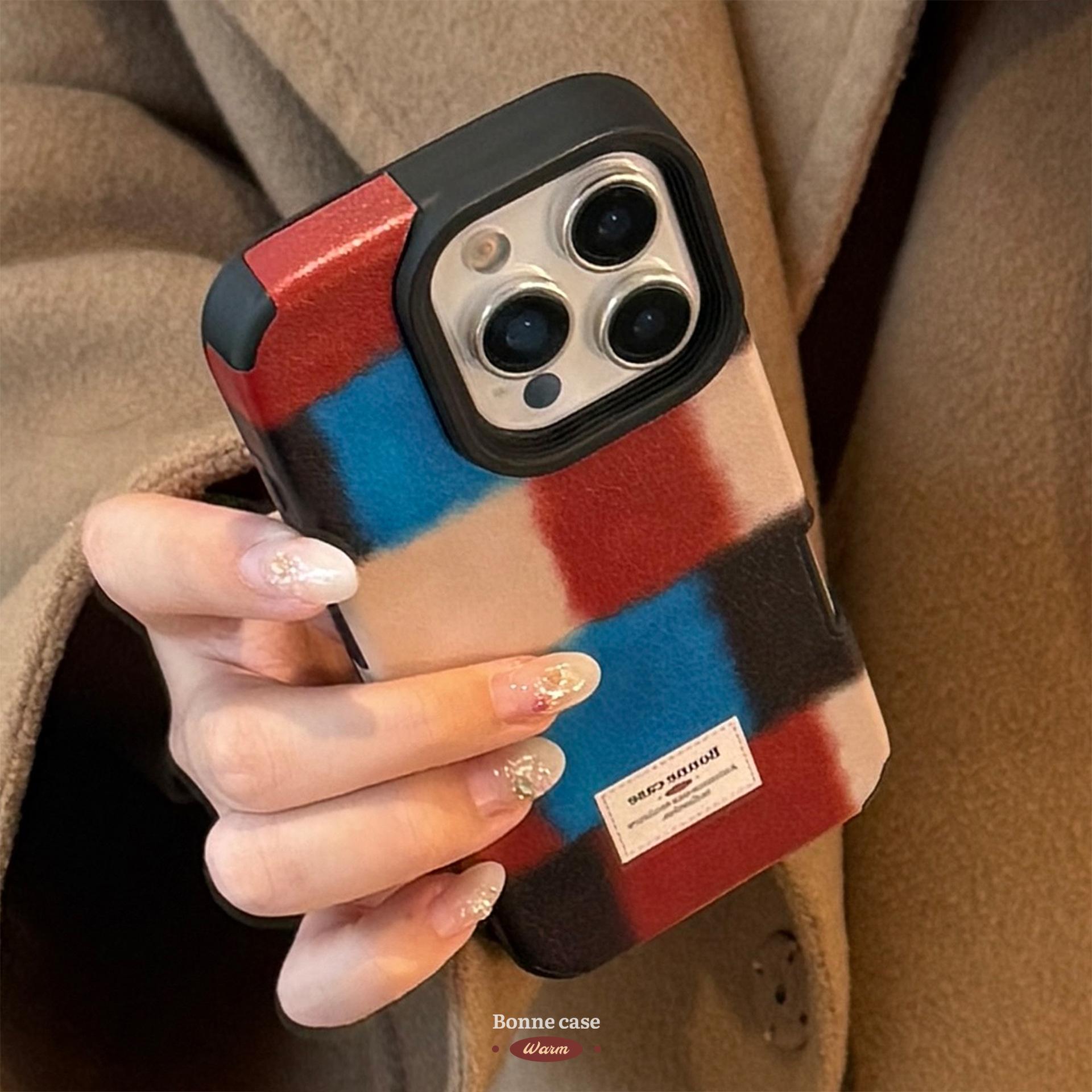 

Personalized Retro Plaid Splicing for IPhone 16 Promax for Apple 17 Phone Case 15 Premium 14 Leather 13 11