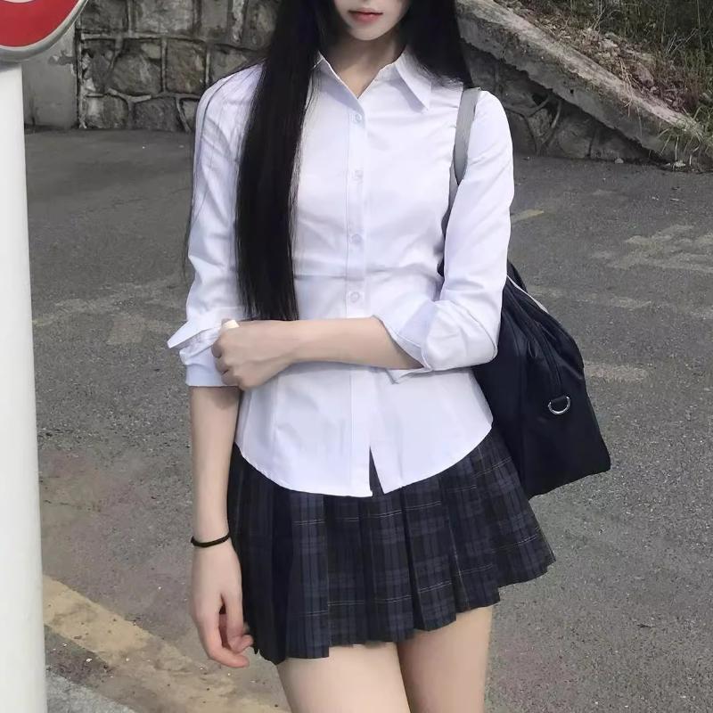 Harajuku Y2K Slim Fit White Shirt Women Waist Slimming Long Sleeve Jk Shirts Woman All Match Turn Down Collar Chic Blouse