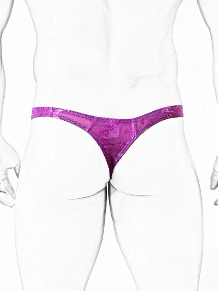 Low Waist Men'S Lace Thong Sex Exotic Lingerie Man G-String Ice Silk U Pouch Sheath Briefs Sissy Underpants Male Allure