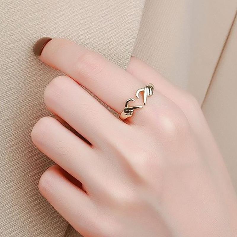 Retro Love Open Ring Female, Fashion Temperament Simple Metal Ring, Hand Than Love Ring