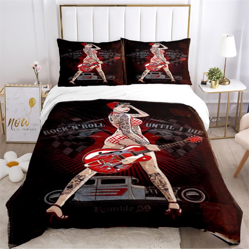 Rockabilly Hip Hop Music Duvet Cover Set with Pillowcase All Season Home Textile Twin Full Queen King Size