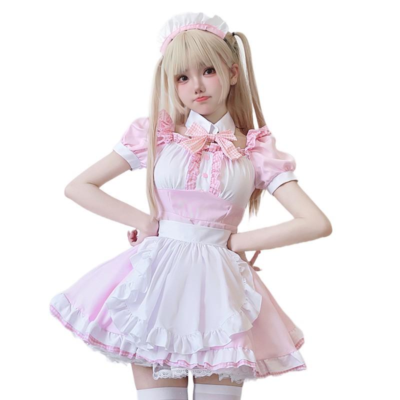 Süßes Lolita Dienstmädchenkleid Cosplay Kostüm Anime Mädchen Outfit Rosa S-4XL 2026