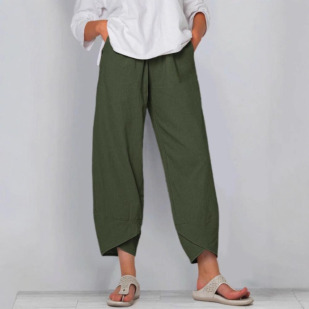 Women's High Waist Loose Fit Cotton Cropped Pants Casual Wide Leg Trousers