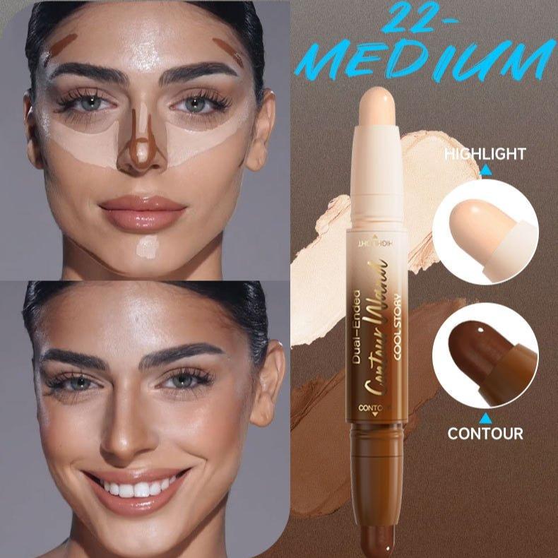 2v1 Oboustranná konturovací tyčinka Krémová konturovací a rozjasňující tyčinka pro modelování obličeje, Korektor, Definice V-tvaru, Dlouhotrvající make-up