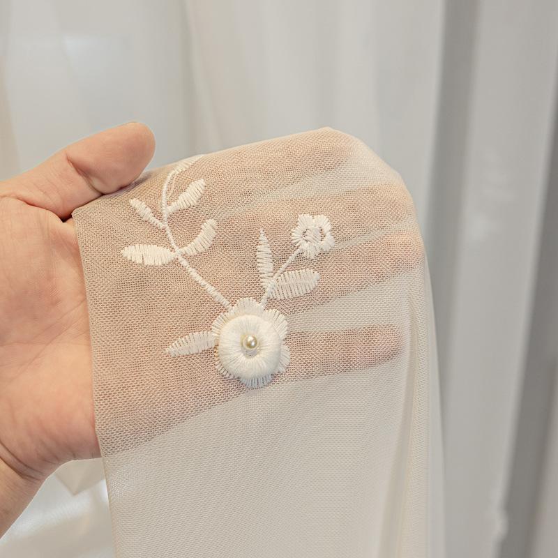 1 Panel French Elegant Embroidered Summer Sheer Curtain with Beaded Design, Suitable for Living Room, Bedroom, Balcony, Kitchen, Garden, Cottage