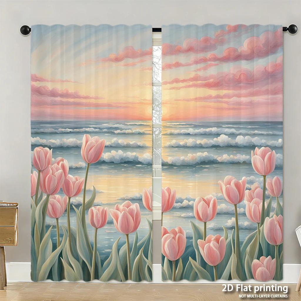 Piece Set High Definition Digital Printed Curtainschristmas Pine Branches Red Green Plaid Flower Decorhome Decoration Style Curtain Made Of Polyester