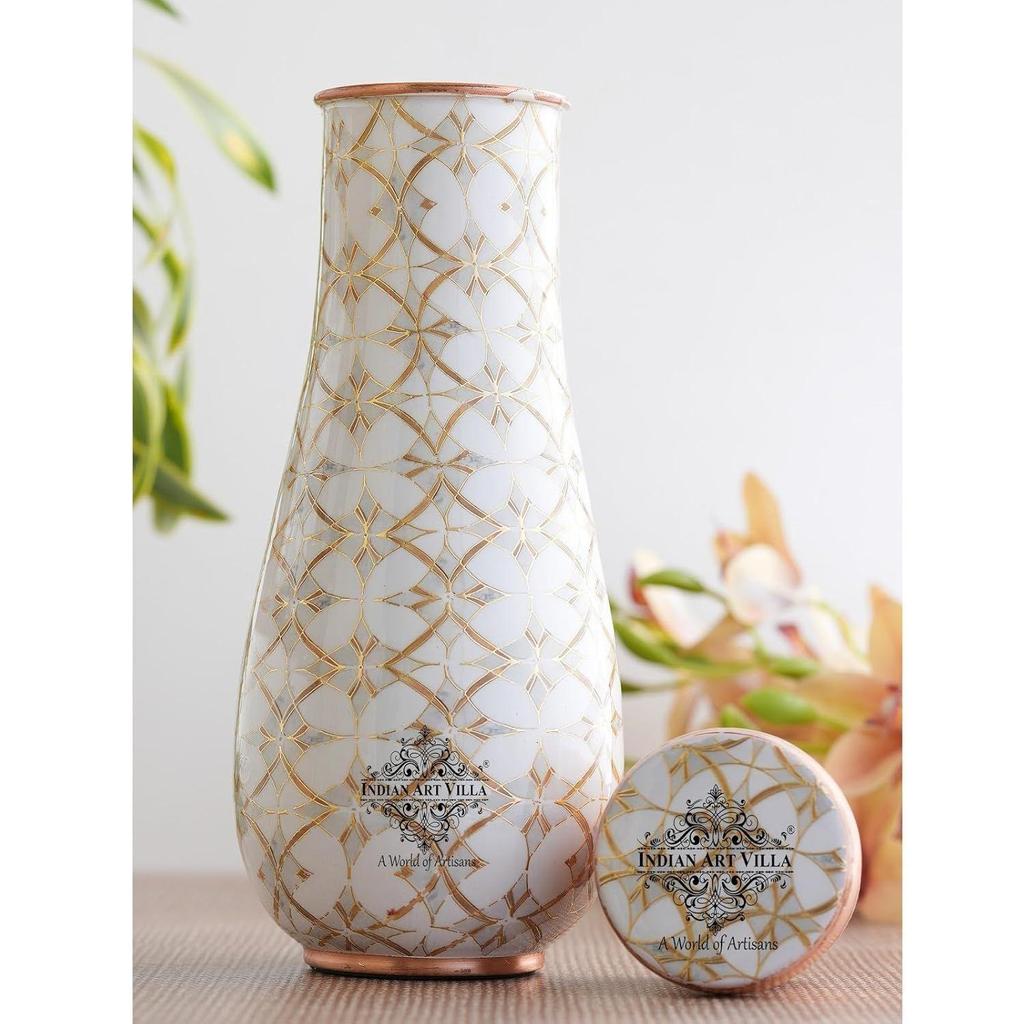 Copper Gold Block Print Bedroom Bottle – Designer Drinkware, Stylish Copper Water Bottle for Home Use, Volume- 1500 ML