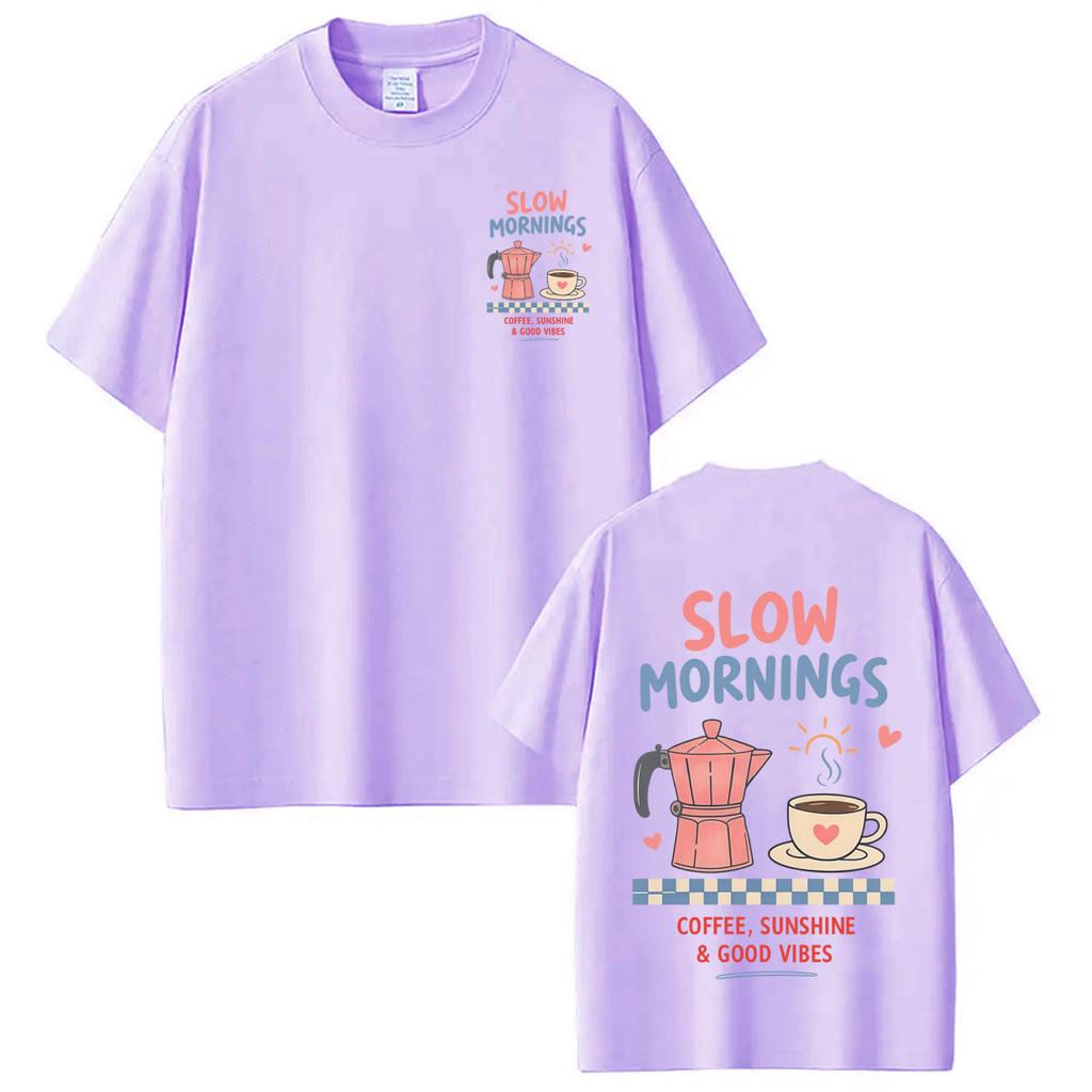 Slow Mornings Coffee Club Funny Meme TShirt Unisex Unisexs Coffee Fashion Tshirt Summer Loose Casual Cotton Tshirts Streetwear