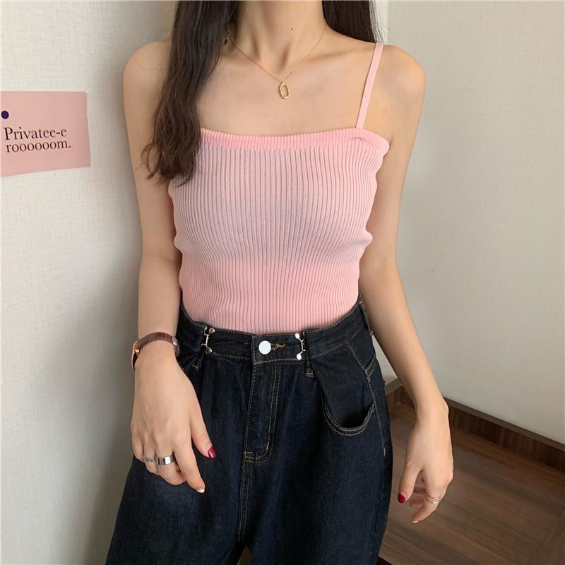Summer New Women's Korean Version of All Matching Slim Sexy Spice Simple Knit Small Vest Bottom Halter Top