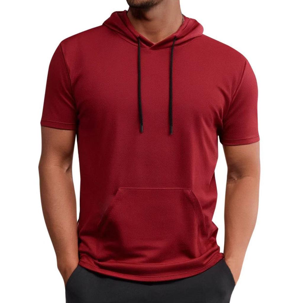Men's Hooded Pocket Short Sleeved Casual And Comfortable Short Sleeved Top
