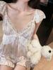 Ice silk suspender shorts chest pad pajamas women's summer sexy loungewear new long-sleeved spring and summer four-piece set