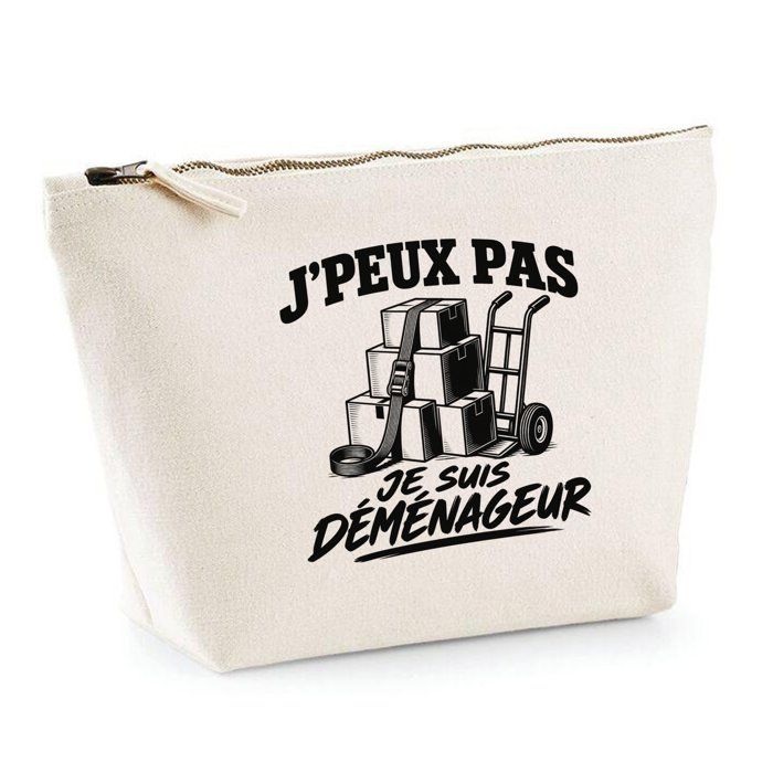 Trousse de toilette - PLANETEE - J’peux pas je suis Déménageur - Beige - Coton 100% - 3 L