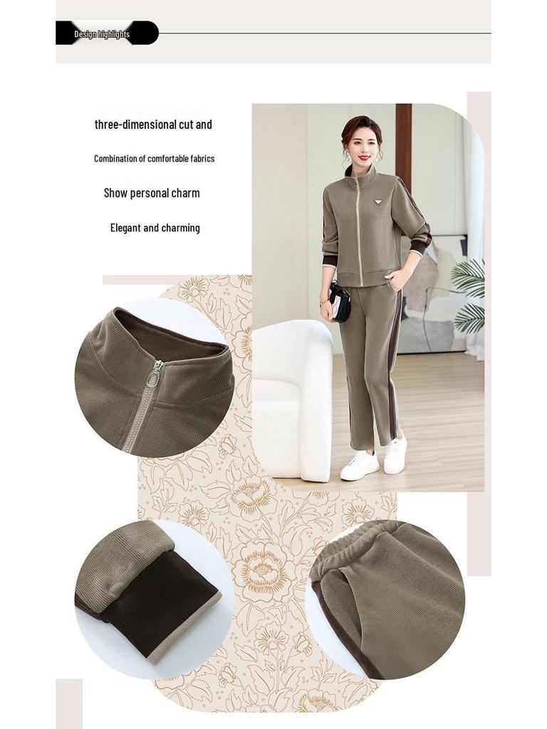 Spring Autumn 2025 Fashionable Two-Piece Sports Suit for Middle-Aged Women