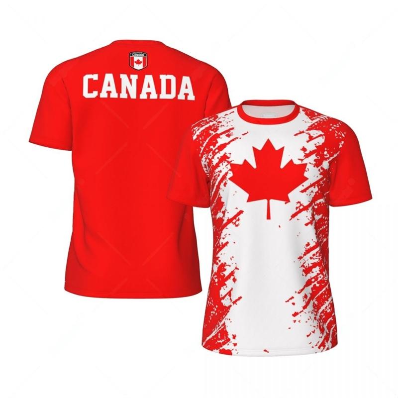 Kanada Flag Football T-Shirt Herren Ahornblatt Druck Rundhals Rote T-Shirts Street Casual Sommer Sport Atmungsaktiv Herren T-Shirt