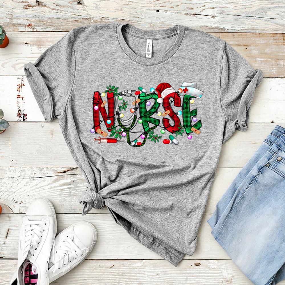 Christmas Nursing Tshirt Nursing School Shirt Nurse Christmas 2023 Tees Xmas Party Shirts Lit It Up Midwife Shirts Nurse Gifts