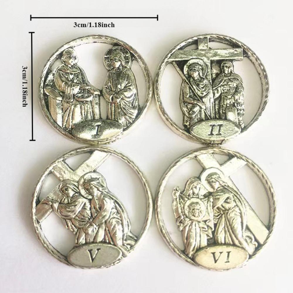 15 st/set Katolsk Juesus DIY Statyer Cruz Trä 14 Såriga Vägar Status Kristus Zinklegering Tillbehör Bön Hemdekoration