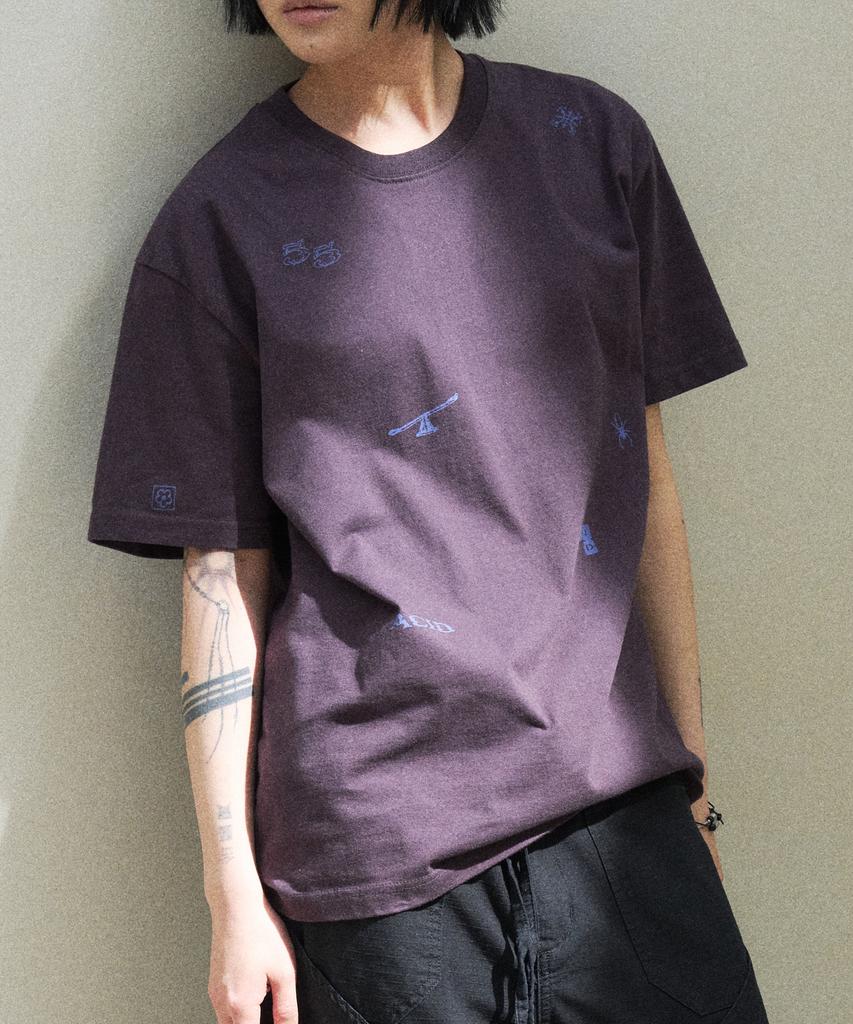 SLOWACID Washed Stamp Short Sleeve T-Shirt [Dark Purple]