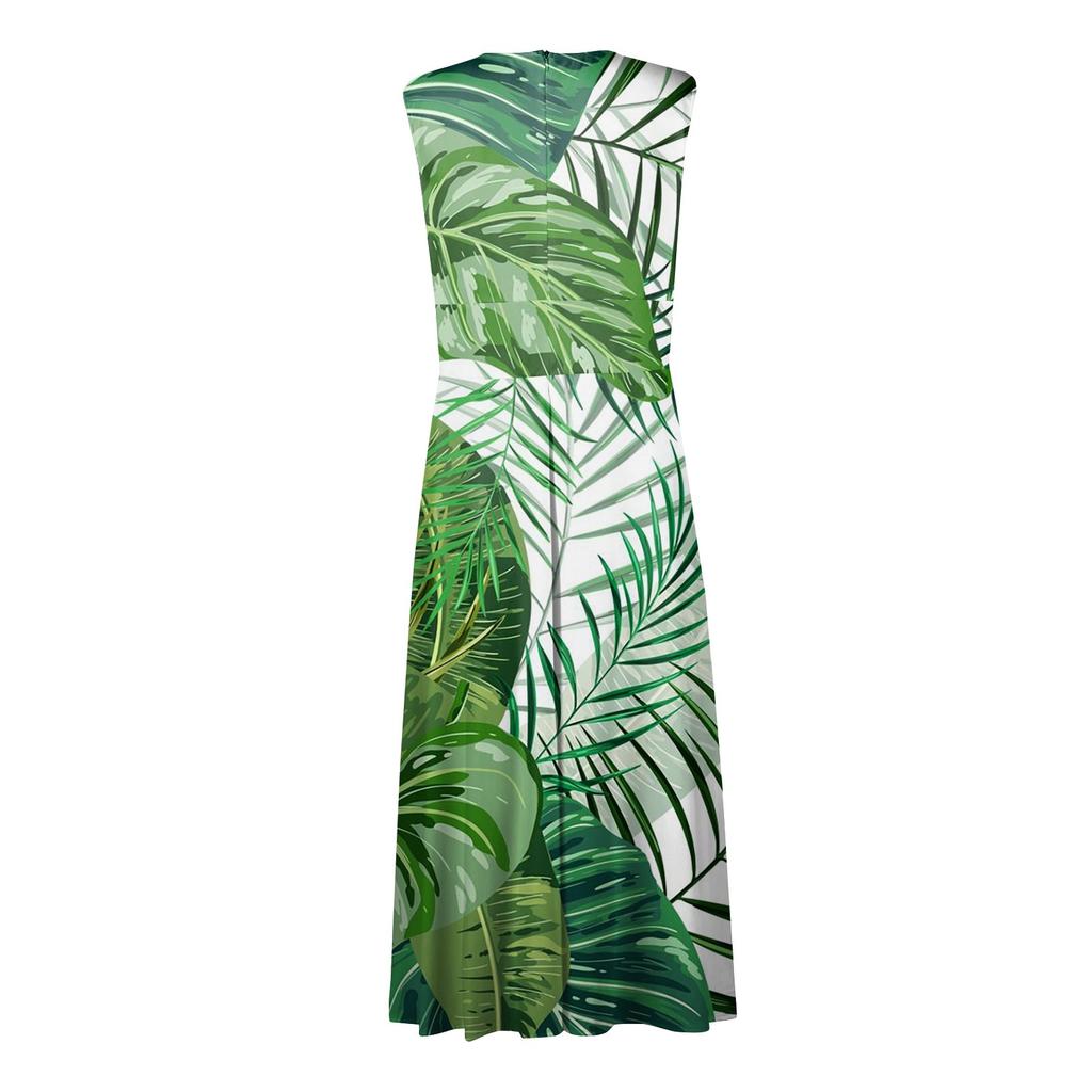 Women's Summer Fashion Hawaiian Print V-Neck Sleeveless Tunic Casual Dresses