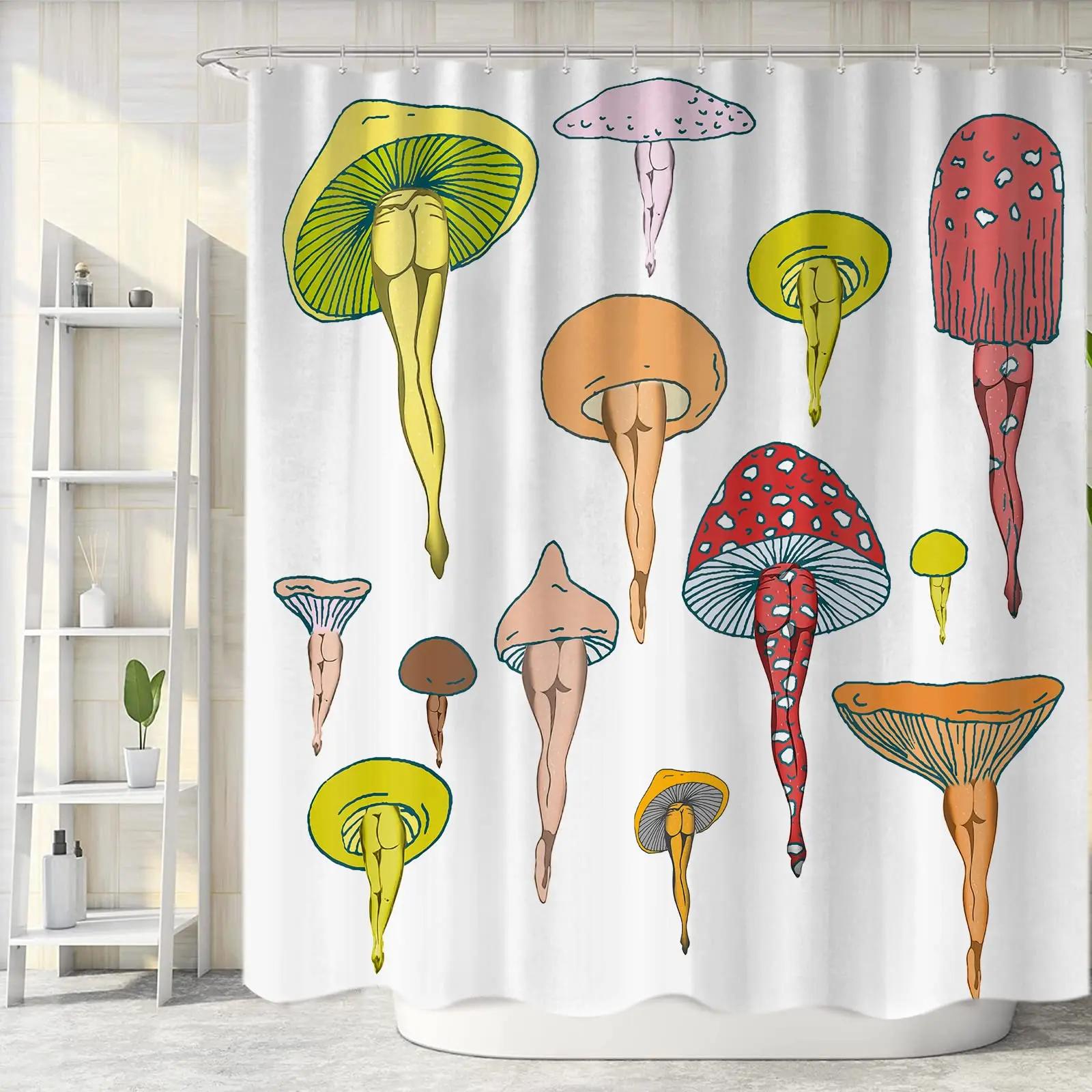 

Funny Mushroom Shower Curtain Butt Fun Cute Sexy Women Legs Hippie Modern Abstract Art Botanical Vintage Plant Bathroom Curtains W60H190(CM)-1 Pcs