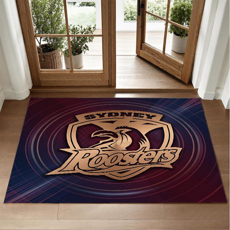 Sydney Roosters Design Crystal Velvet Rug Soft Decorative Mat for Bedroom Entrance