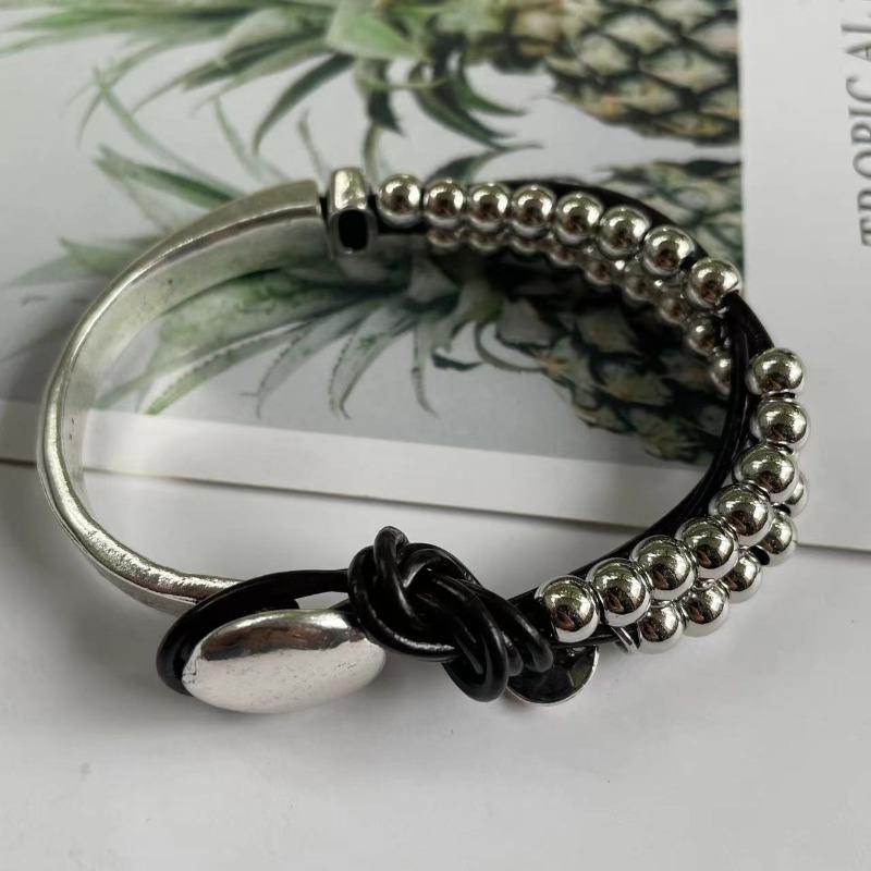 Bohemian Beaded Leather Strap Double Bracelet Women's Hip Hop Personalized Creative Zircon Party Gift Accessories