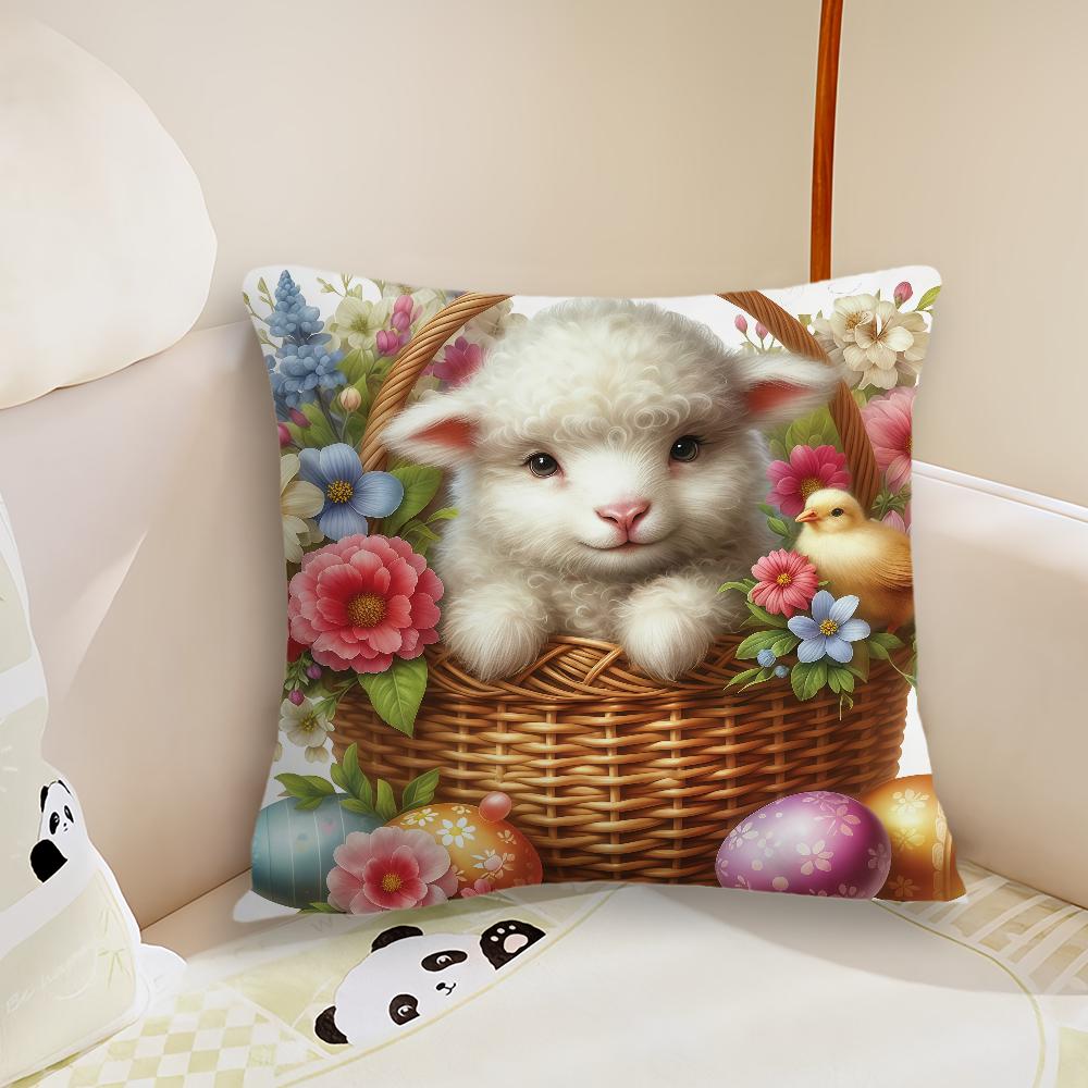 Funny Easter Flower Cushion Cover Plush Fabric Soft Double Sided Print Sofa Cushion Cover Throw Pillow Covers