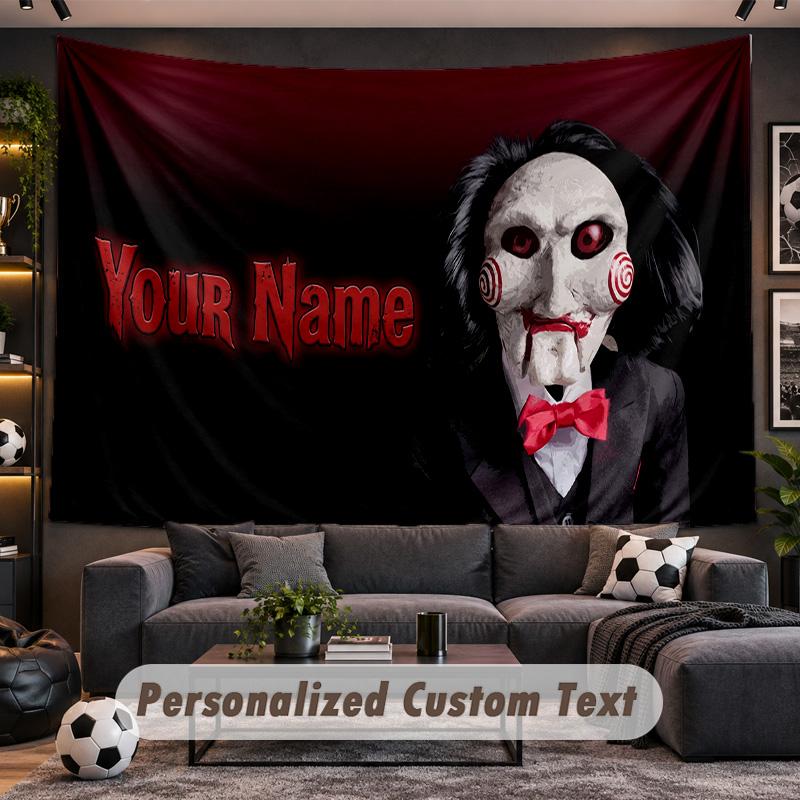 Saw Billy the Puppet Personalized Tapestry Support Custom Name, Wall Art Home Decoration