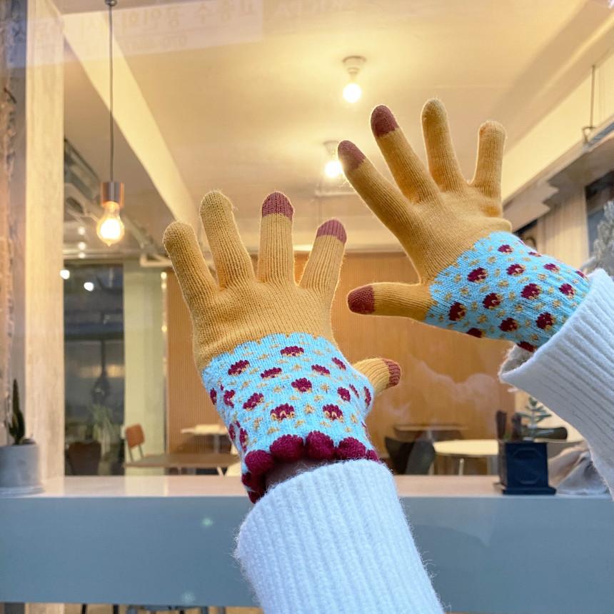 Rukavice pro ženy na zimu Zesílené a fleecové Pětiprsté Studentské Roztomilé Vlněné Pletené Dotykové Teplé Na Jízdu na Kole v Zimě